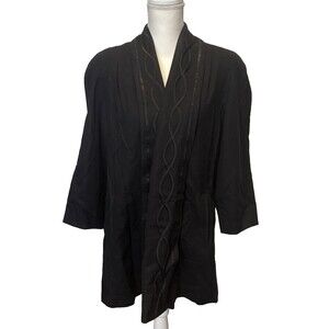 Alorna Petite Medium Shawl Collar Wool Coat Ribbon Trim Made in USA Crop Sleeve